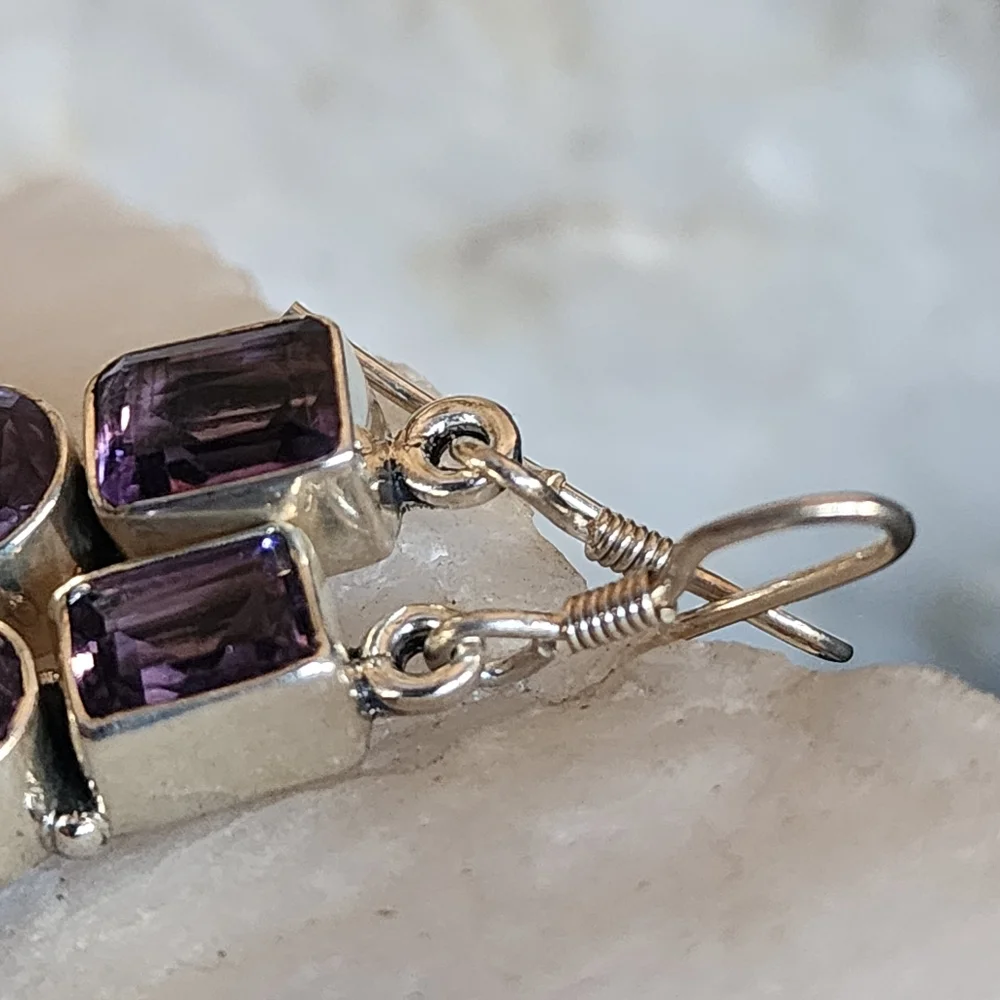 Sterling 925 Silver Earrings Genuine Amethyst Gemstone Designer Jewelry